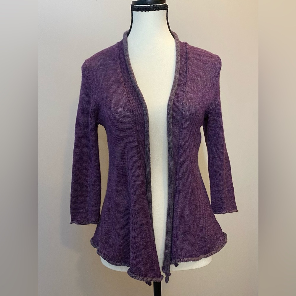 Eileen Fisher Purple Open-Front Cardigan alpaca merino wool blend EUC size XS